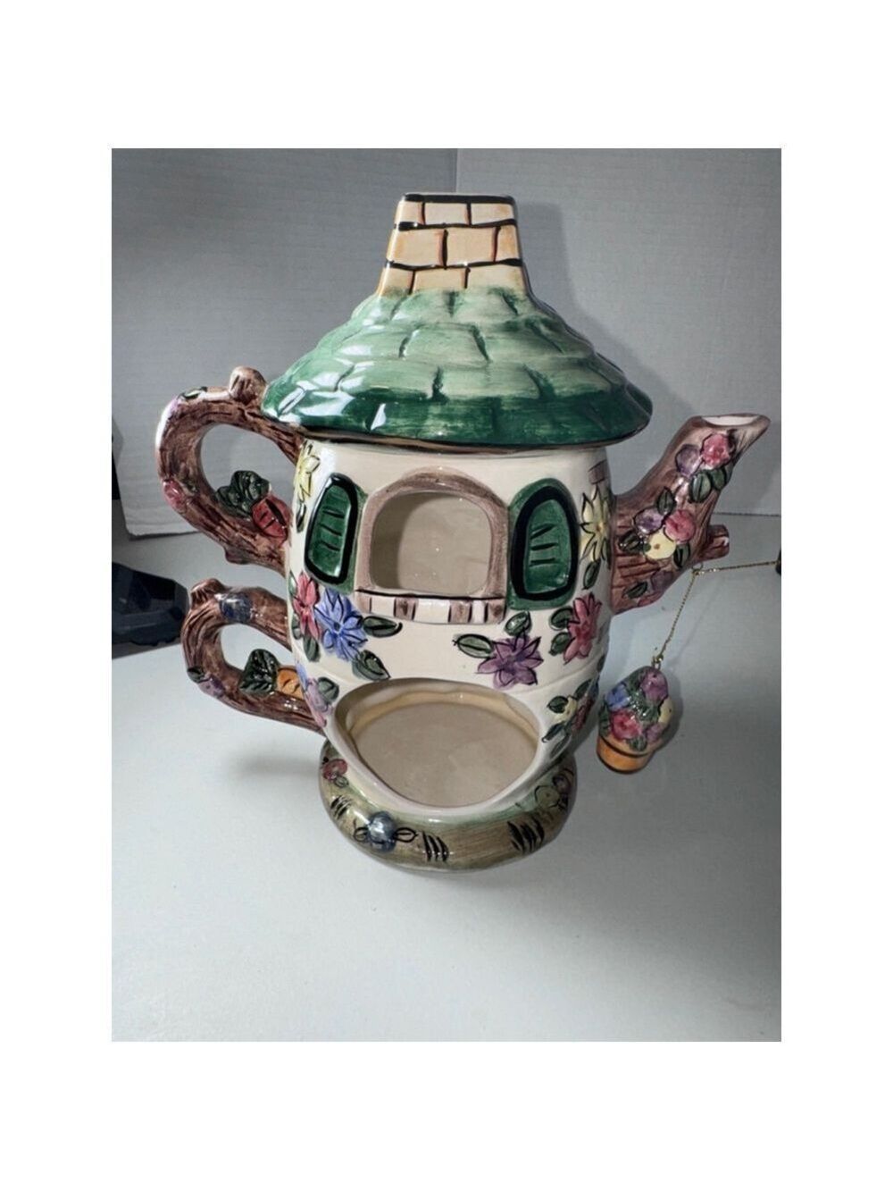ELEMENTS White Green Ceramic House Tea Light Teapot